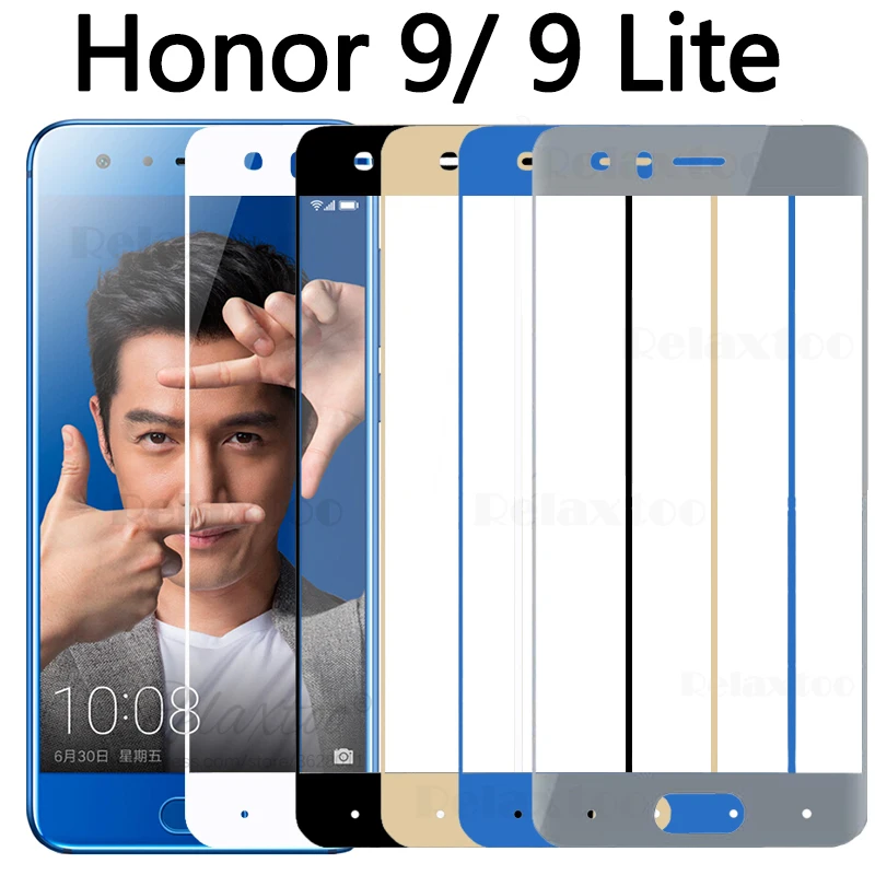 

Honor 9 Lite Full Cover Tempered protective glass case on for Huawei honor 9 lite 9lite gray blue Screen Protector Glass 9H Film