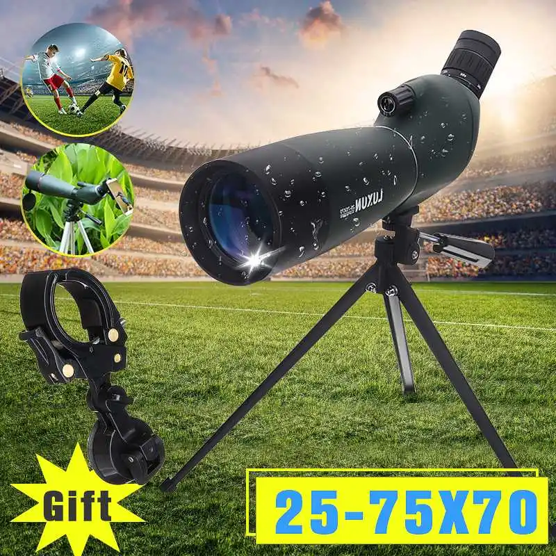 LUXUN 25-75X70 Zoom Spotting Scope Monocular Telescope Birdwatching Spotting Scope Waterproof With Tripod+Mobile Holder