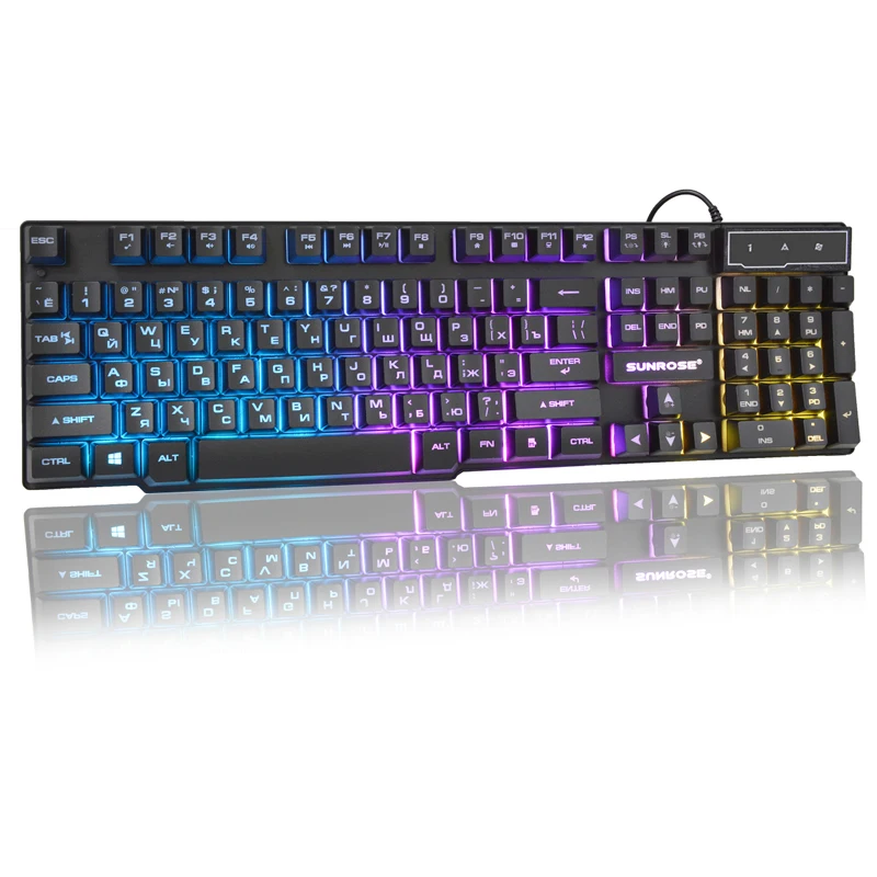 

SUNROSE Computer Backlight USB Keyboard Character Keyboard Gamer Floating 3 Color LED Backlit(Russian)