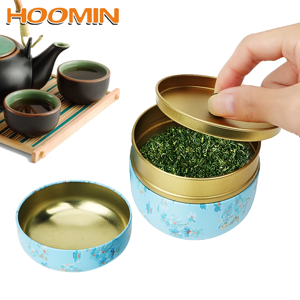 

HOOMIN Coffee Powder Organizer Cans Matcha Container Tea Caddies Tea Jar Storage Holder Round Metal Tea Box Chinese Style Mini