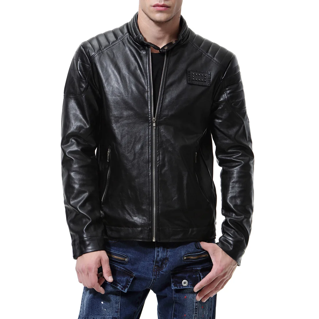 2019 Autumn New European And American Fashion Men's Motorcycle Leather Slim Leather Jacket Men's Jacket Jacket D018