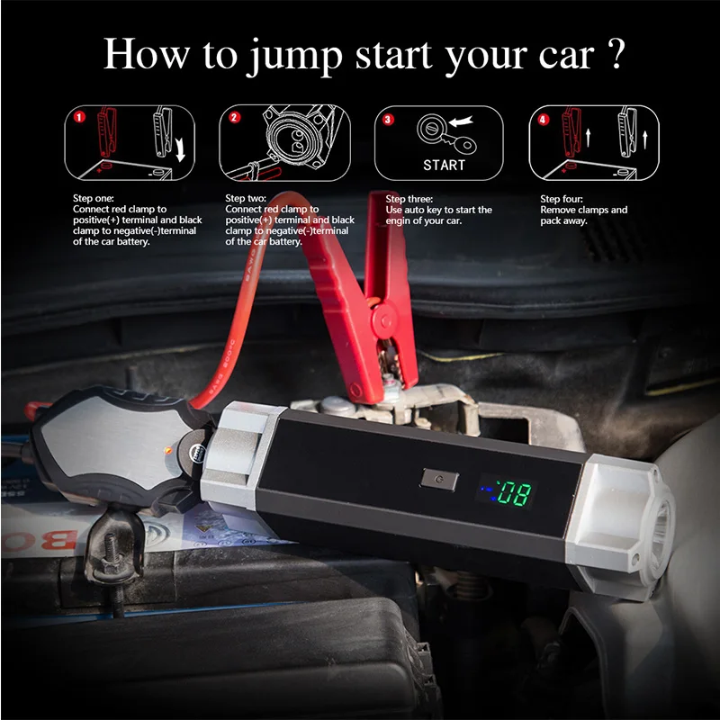 

JKCOVER Jump Starter 1000A 12V Auto Jumper Engine Power Bank Starting Up Petrol 8.0L Diesel 6.0L booster starting device