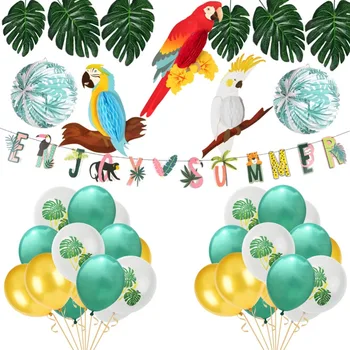 

Summer Party Decoration Kit Honeycomb Hanging Parrot Artificial Tropical Leaves Latex Balloon Paper Lantern Enjoy Summer Banner