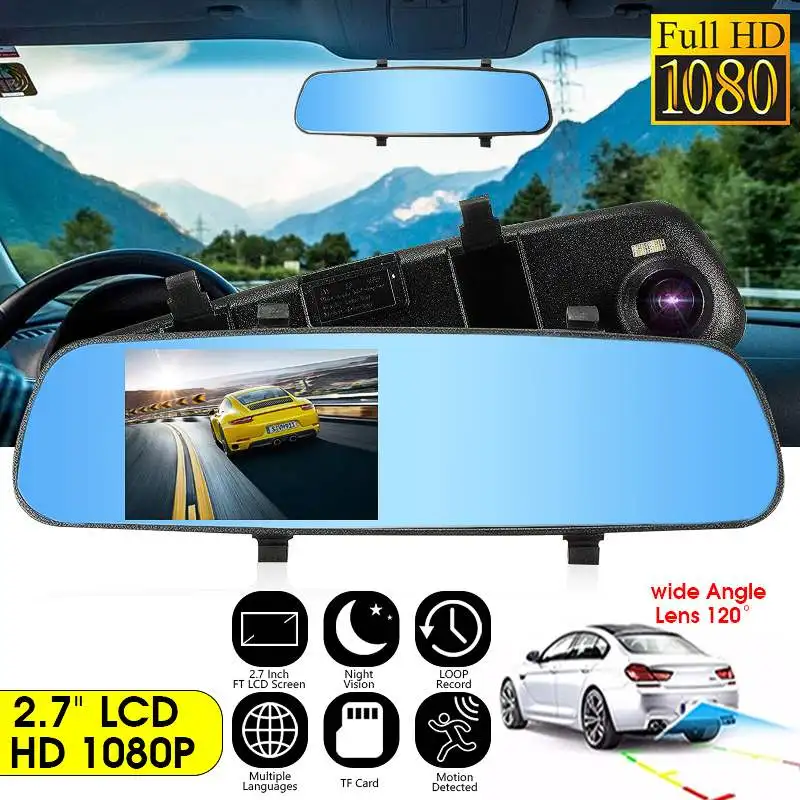 

Car HD 2.7'' 1080P TFT Rearview Mirror Digital Video Record DVR Cam Video Recorder Vehicle Rear View Camera w/PC-USB Data Cable