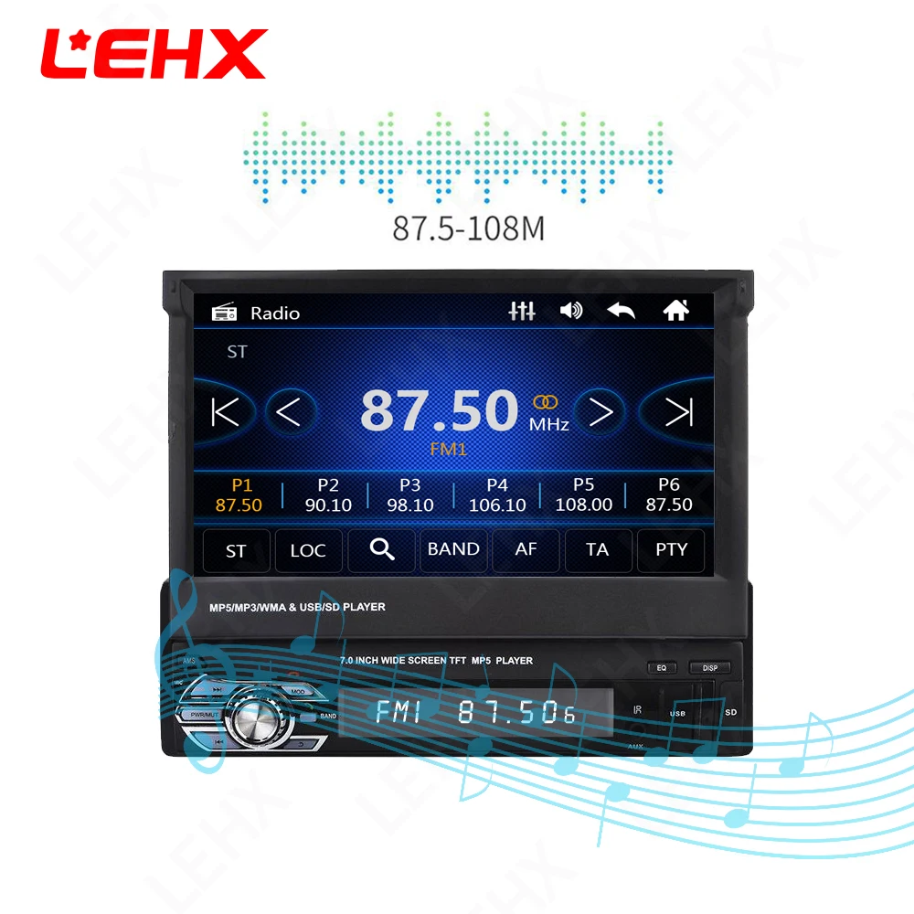 

1Din Car Audio HD Digital 7" HD Retractable Touch Screen Car Radio Stereo MP5 Player Rear View Camera Autoradio