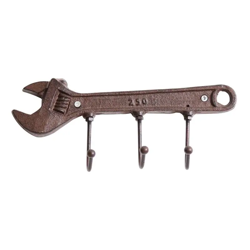 

1pc Vintage Wall Hanger 3-Hook Metal Spanner-shaped Sturdy Coat Holder Hanger Robe Rack for Living Room Bedroom