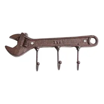 

1pc Vintage Wall Hanger 3-Hook Metal Spanner-shaped Sturdy Coat Holder Hanger Robe Rack for Living Room Bedroom