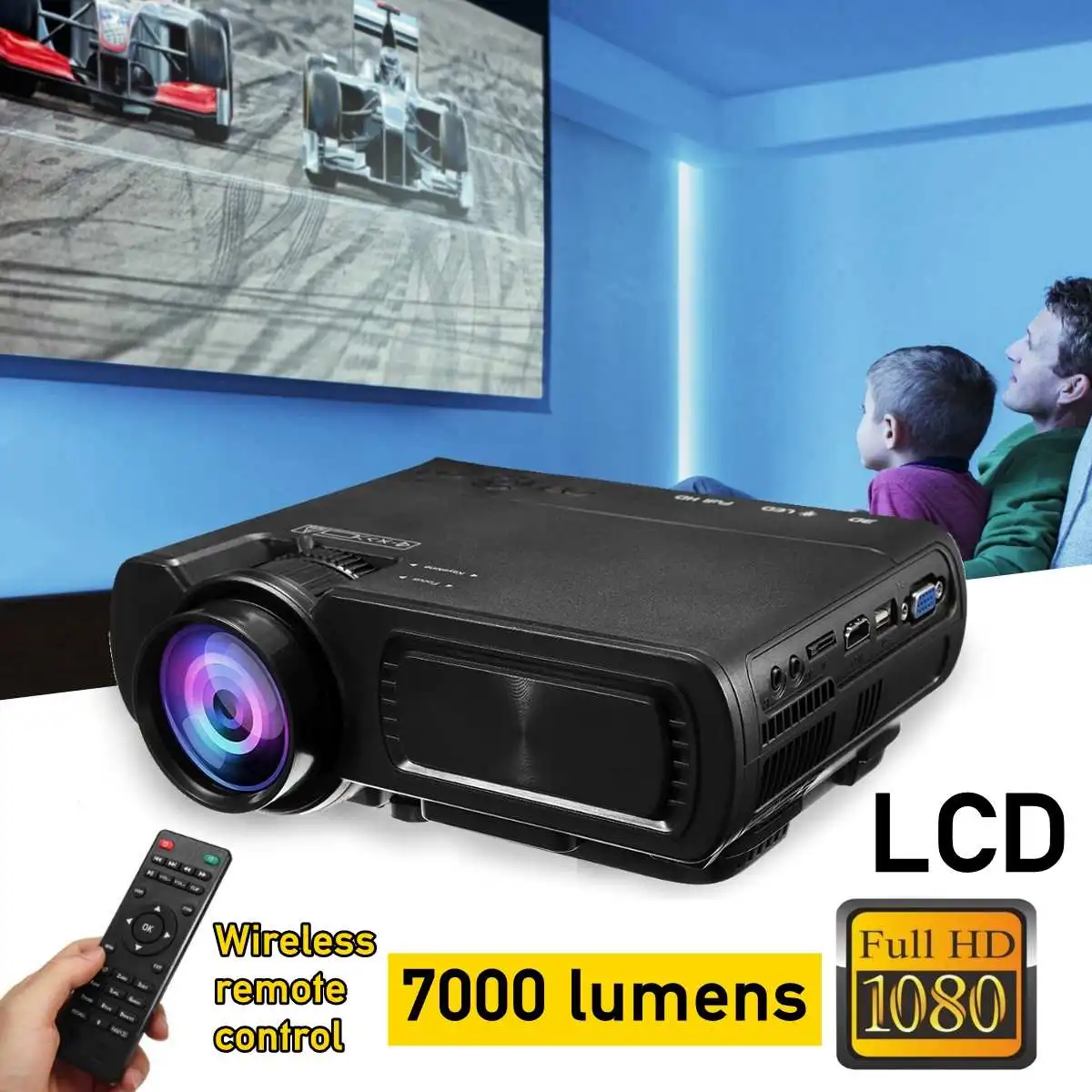 1080P 3D 7000 люмен светодиодный проектор домашний кинотеатр мультимедиа HDMI/USB/VGA для