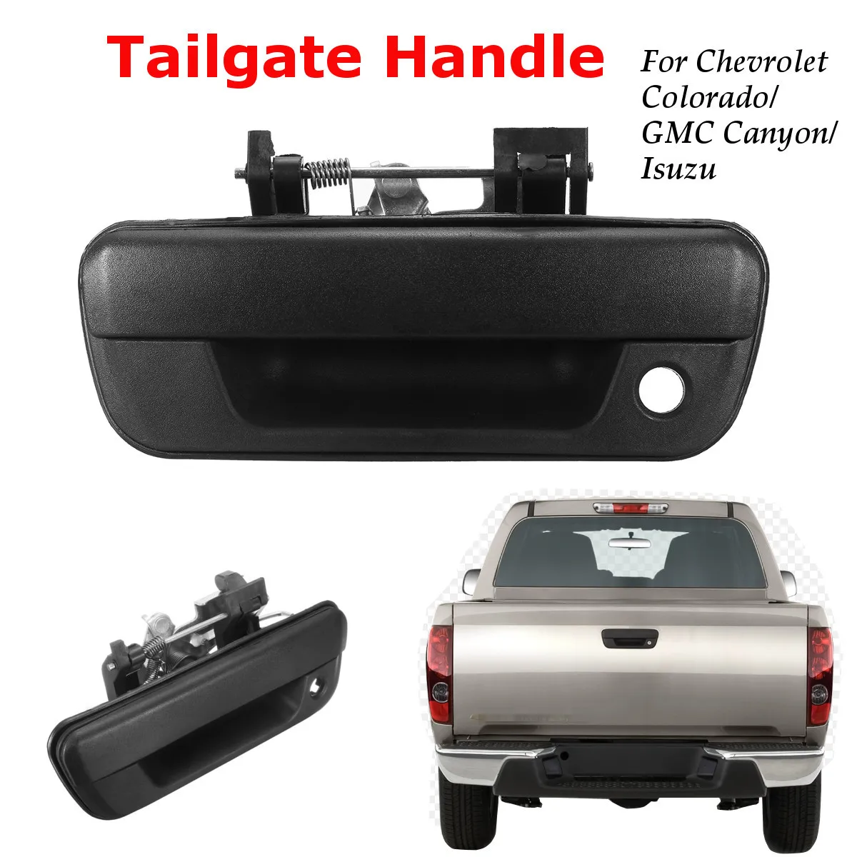 Black Car Tailgate Handle w/ Keyhole 97319416 25801998 For Chevrolet