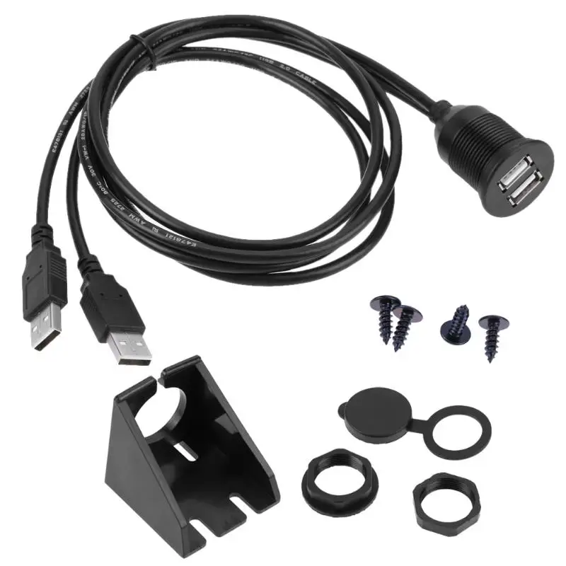

VODOOL 1m Dual USB Socket Extension Cable Plug Lead Panel Data Cord Car Dashboard Flush Mount for Automobiles Motorcycle New