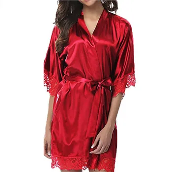 

Sexy Lingerie Women Ladies Fashion Silk Robe Dress Kimono Sexy Lace Nightdress Nightgown Sleepwear Robes