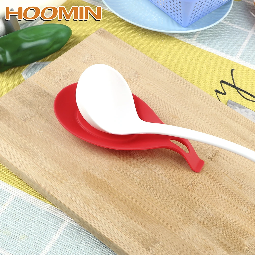 

HOOMIN Food Grade Silicone Spoon Holder Kitchen Tools Rest Heat Resistant Soup Pad Baking Spoon Random Color