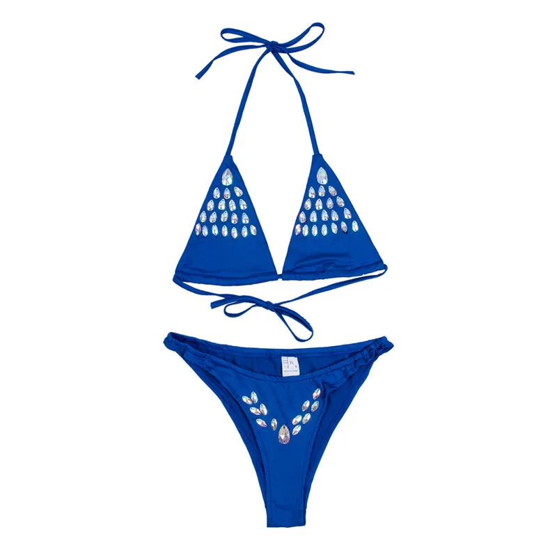 

Crystal Diamond Rhinestone Swimsuit Bikini Set Padded Swimsuits Push Up Swimwear Sexy Women Biquini Bathing Suit Swimming