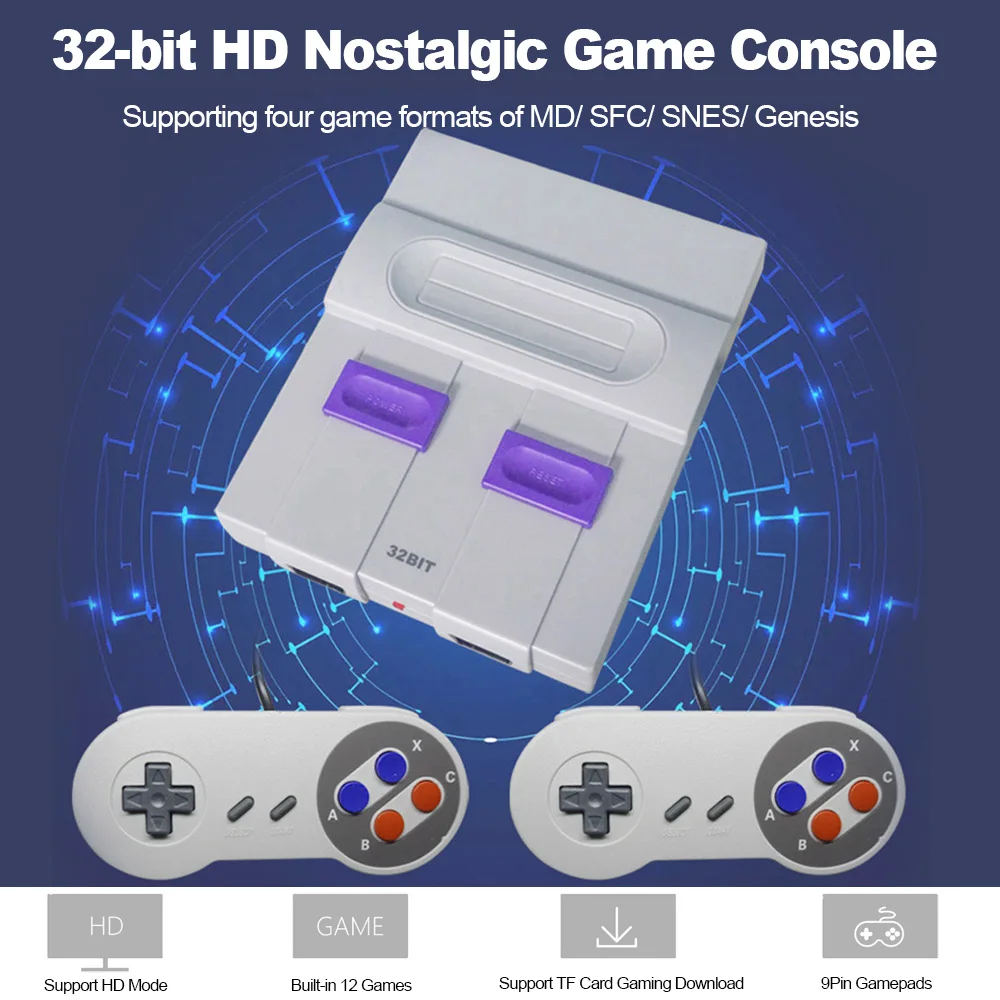 

32 Bit HD Mini Classical Family Game Console TV Gaming Machine Dual Gamepads With TF Card Built-in 100 Games