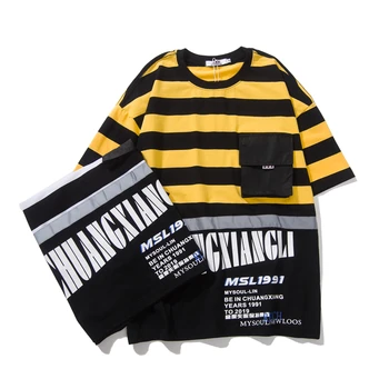 

2019 Summer Men's Stripe Hit Color Printing Short Sleeve T Shirt Male Tide Brand Street High-quality Clothes T-shirt Size M-2XL