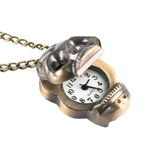 Стимпанк Бронзовый Череп Головы кварцевые карманные часы полые прохладный кулон часы с ожерелье цепи Подарки для мужчин женщин детей