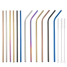 Set of 12 Reusable Drinking Straws MultiColor Extra Long 10.5inch Stainless Steel Straws With 3 Brushes and Carry bag Environm