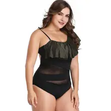 Женские Большие размеры L-3XL купальный костюм сетчатый полый цельный купальный костюм женский купальный костюм гофрированное платье Монокини купальная одежда