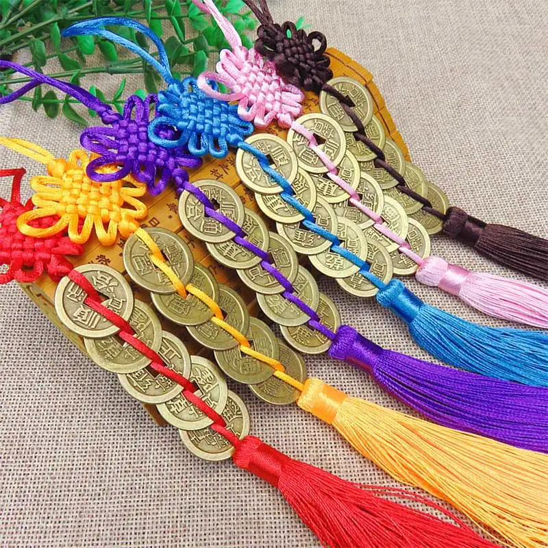 

Pendant Decoration Collection Gift Red Chinese Knot 1Pcs Good Fortune Copper Coins Five Emperor Money Lucky Charm Ancient Coin