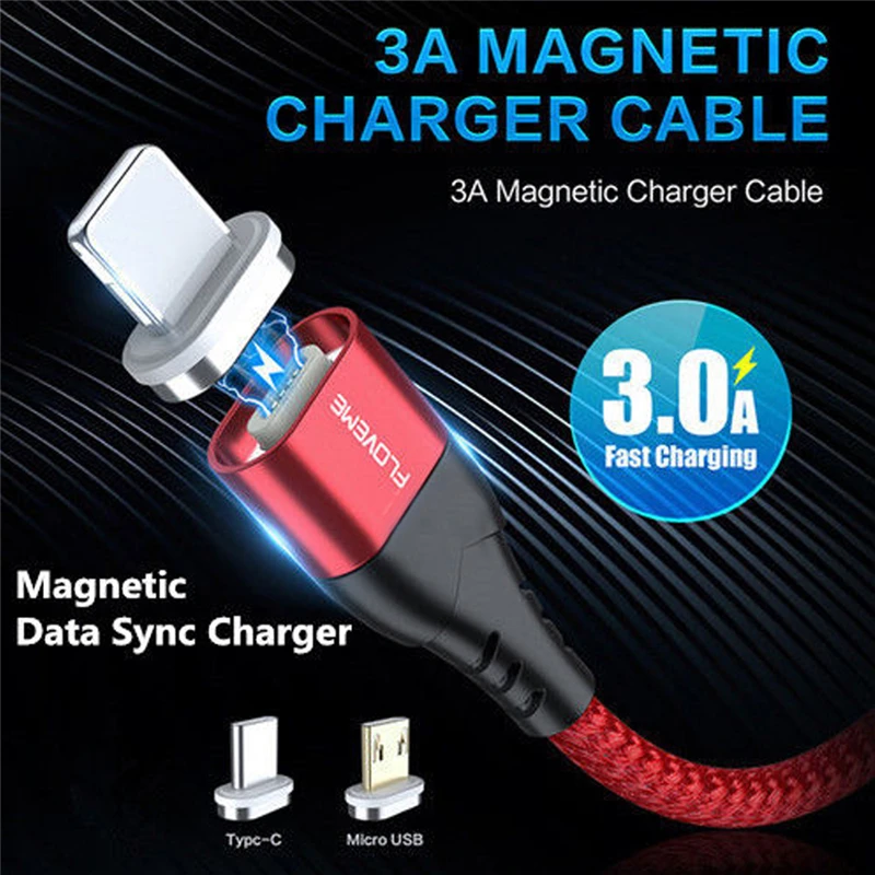 Floveme 3A Магнитная USB Type C Micro Быстрая зарядка и синхронизация данных зарядное