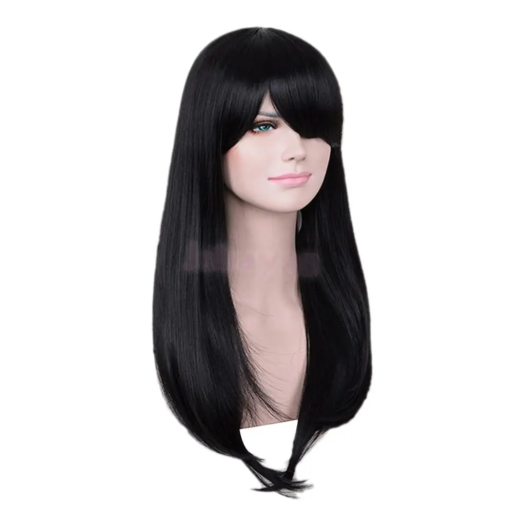 23'' Fashion Silky Black Long Straight Wigs Real Human Hair Wigs Natural Full Head Wig for Cosplay Costume Party 23'' Fashion Silky Black Long Straight Wigs Real Human Hair Wigs Natural Full Head Wig for Cosplay Costume Party