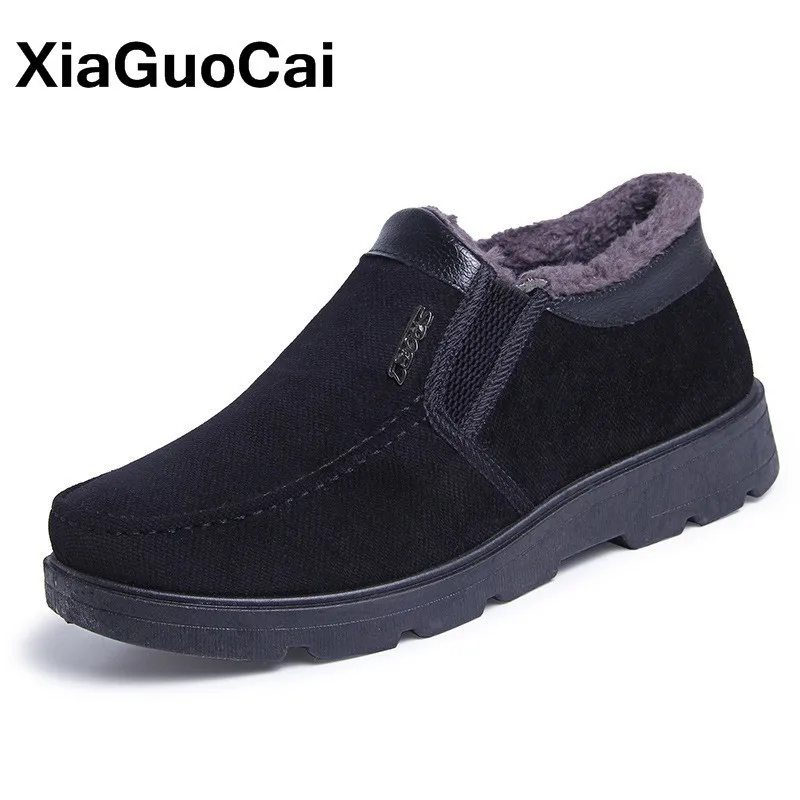 

Men Shoes Winter Warm Man Casual Shoes Slip-On Furry Plush Leisure Man Footwear Middle-aged Non-slip Durable Cotton Male Flats