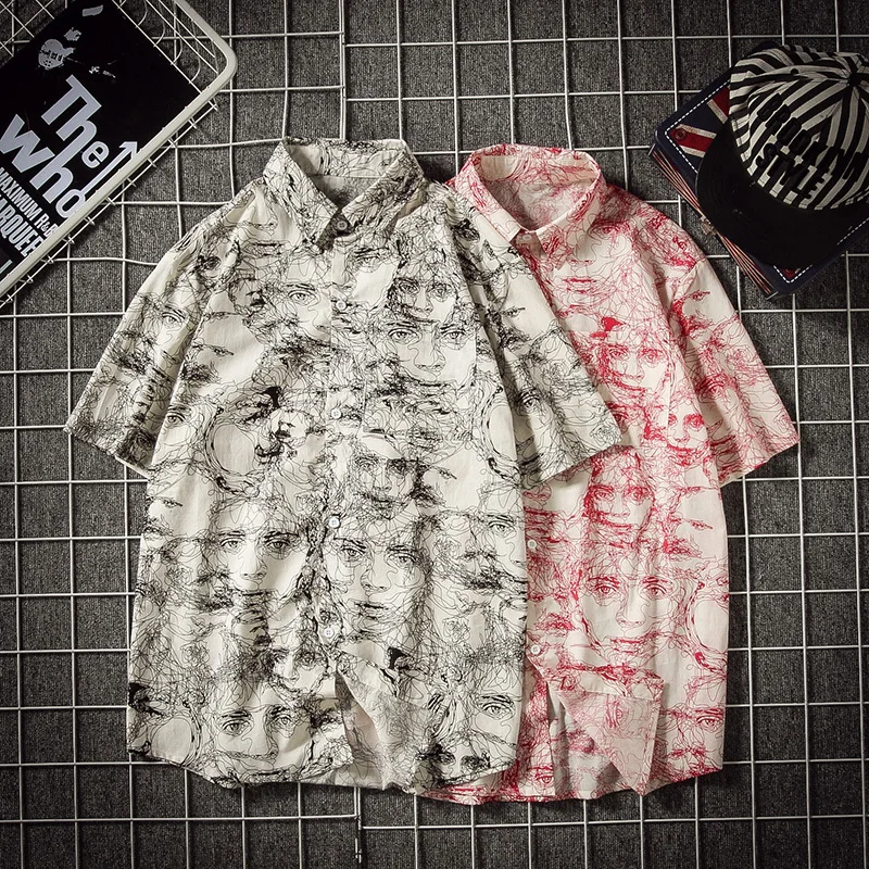 

Summer New Shirt Men Fashion Printed Casual Shirt Man Streetwear Trend Wild Hip Hop Loose Short-sleeved Shirt Male Clothes M-5XL
