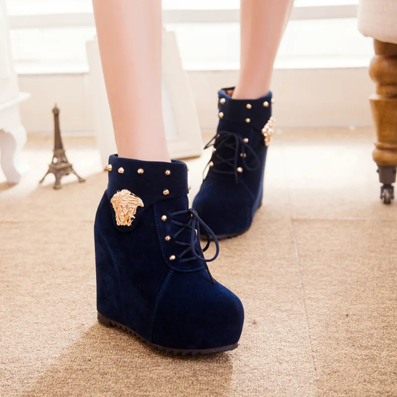 

VOGELLIA 2019 Autumn Spring England Style Thick Bottom Boots High Heeled Increase Single Shoe Zipper Metal Martin Shoes Woman
