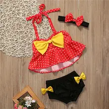 Красный топ в горошек с желтым бантом для маленьких девочек+ трусики, купальный костюм, танкини, купальный костюм, пляжный костюм
