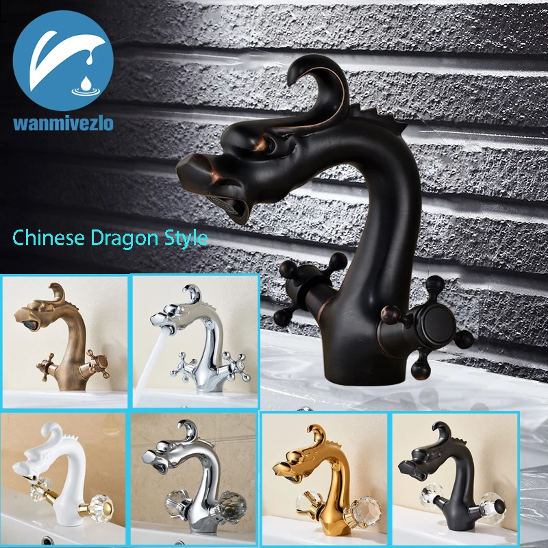 Dragon Style Basin Faucet Bathroom Vessel Sink Faucet Dual Handle