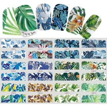 1 большой лист для ногтей Водные Наклейки цветок тропическим узором Зеленый Красочные ногтевое искусство, переводные наклейки декоративный для маникюра DIY