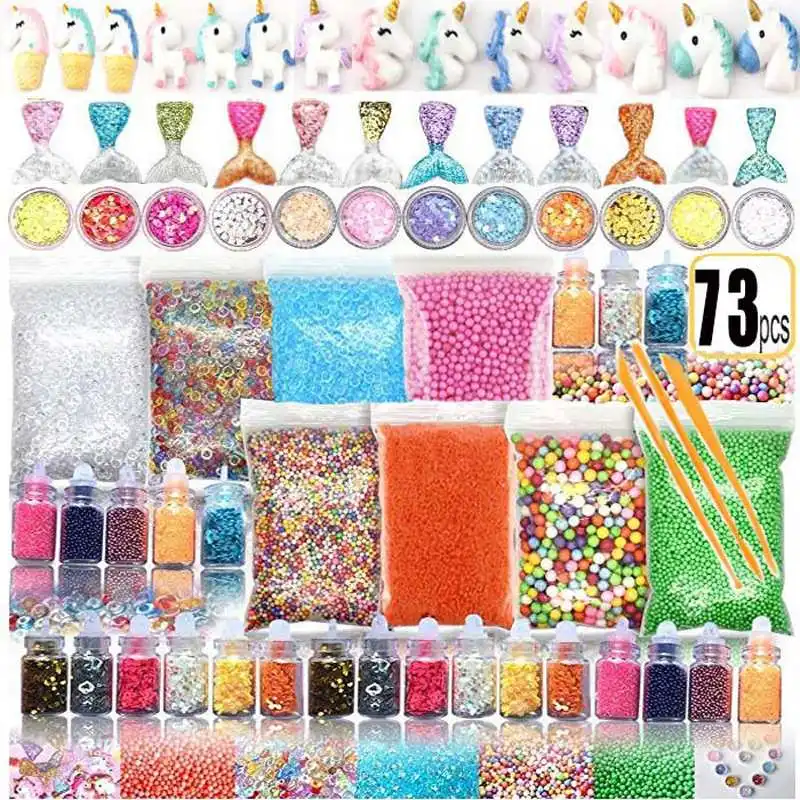 Najtaniej 72 73 Pack Making zestawy materiały dla Slime Stuff Charm Fishbowl koraliki Glitter perły DIY Handmade kolor piankowa piłka materiał zestaw