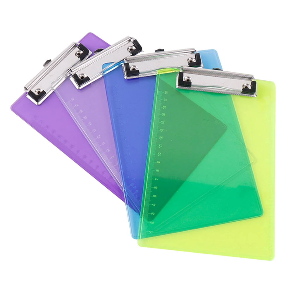 4pcs Pack Clip Board Plastic Colorful Transparent Paper Clipboards