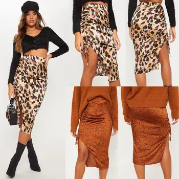 

Women Midi Skirt Leopard Print High Waist Sexy Cocktail Club Boho Skirt Ladies Fashion Mid-Calf Skirt