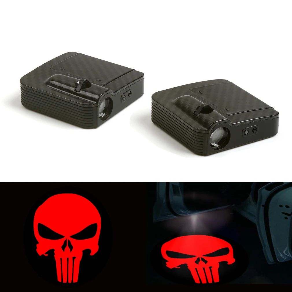 

Punisher Skull Logo W/ 2X Car Door 12V LED Laser Projector Shadow Light Wireless