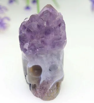 

2.04"AMETHYST GEODE AGATE Handmade Carved Crystal Skull Crystal Realistic Crystal Healing Furnishing Articles Figurine TE09