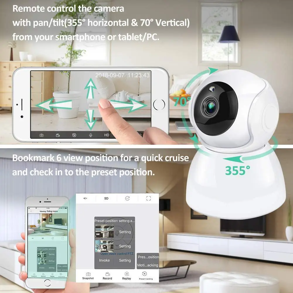 HD 1080P Alarm Motion Detection APP Control PTZ Home Security IP Camera Wireless Network CCTV Surveillance Night Vision Monitor HD 1080P Alarm Motion Detection APP Control PTZ Home Security IP Camera Wireless Network CCTV Surveillance Night Vision Monitor