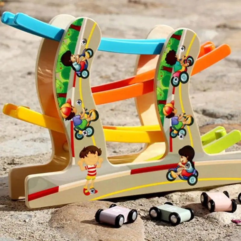 

Funny Wooden Early Education Toys Niuniu Car Four-layer Track Pulley Slide Car Intelligent Toys Outdoor Play Game Kid Party Game