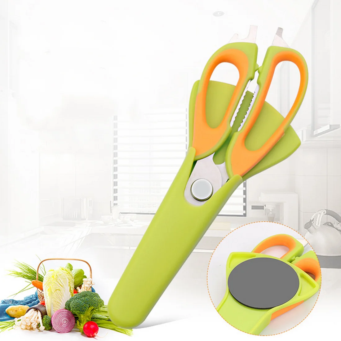

Multifunctional kitchen scissors Stainless steel strong chicken bone scissors with Magnetic Case Shear Fish Duck C