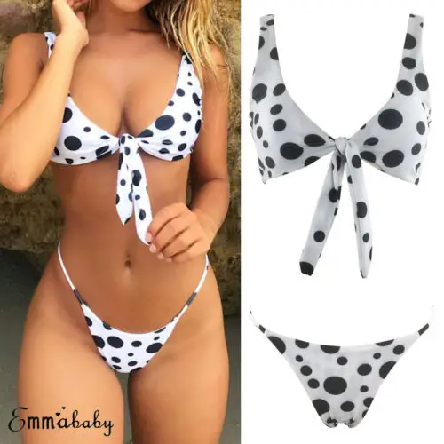 

Sexy Women Bandage Polka Dot Bikini Set Push-up Swimsuit Bow Tie Bathing Suit Swimwear Swimming Suit