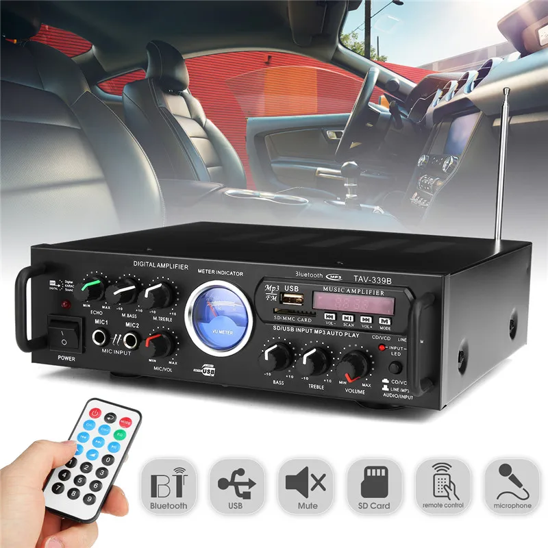 

500W Car Amplifiers With Digital LED Display HIFI Power bluetooth USB Amplifier 2 Channel Karaoke Power Stero With VU Meter Amp