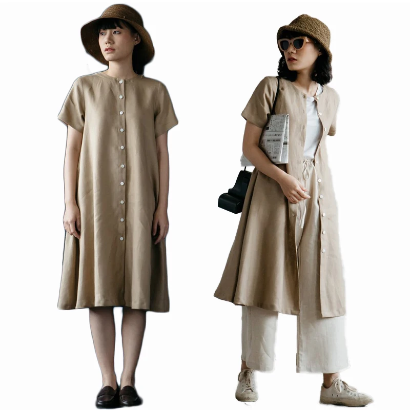 Celmia 2019 Vintage Cardigans Dress Women Linen Midi Dress