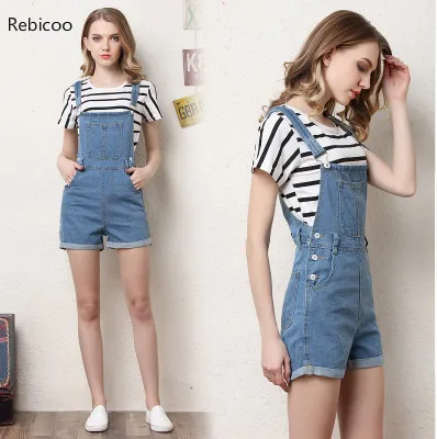

Short denim overalls women jumpsuit romper high waist casual fashion jeans playsuit washed blue dungarees 2019 summer clothing