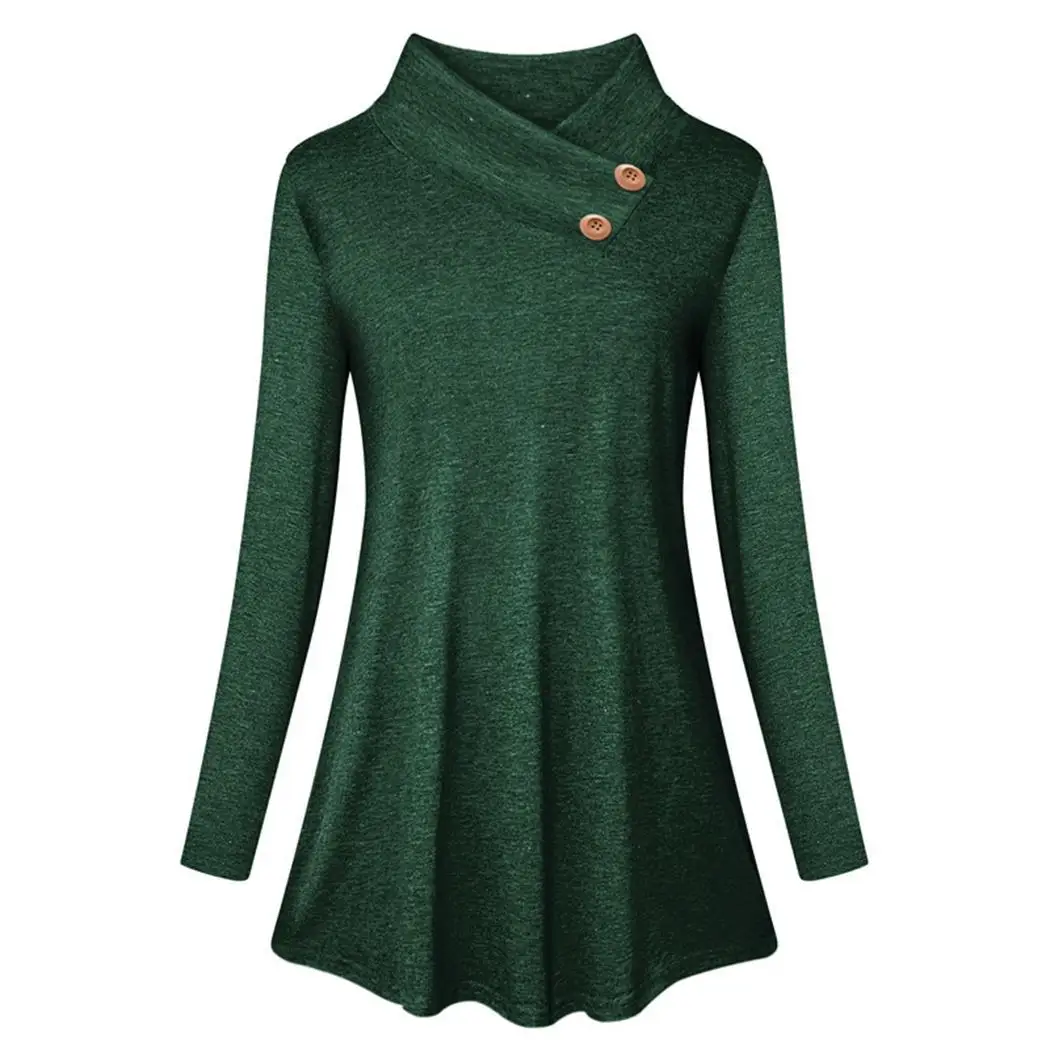 Для женщин Повседневное Твердые Стенд воротник с длинным рукавом лоскутное весна, осень обычный пуловер Свободная рубашка кнопка