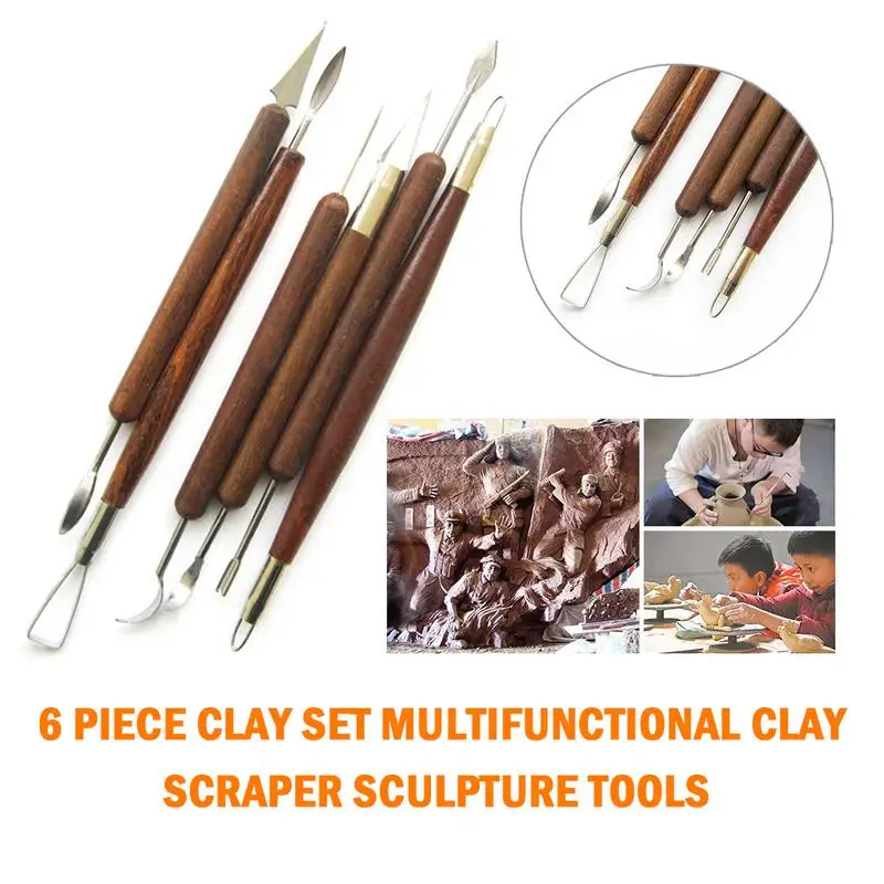 

6pcs Clay Tool Set Multifunctional Clay Scraper Sculpture Tools Brushing Scraping Smoothing Shaping Engraving Ceramic Tools