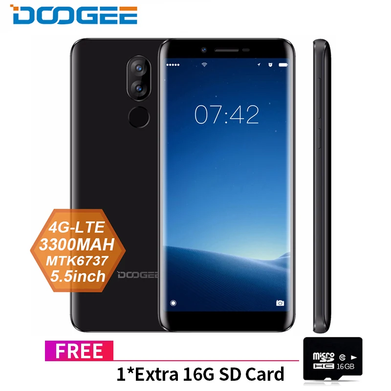 DOOGEE X60L 5,5 & #39 & #39 MTK6737 4 ядра 2 Гб оперативная память 16 Встроенная г двойной камера 13.0MP Android 7,0 3300 мАч отпечатков пальцев Smartp