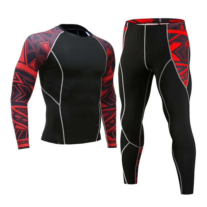 Зимний комплект термобелья, мужская спортивная одежда, тренировочный теплый базовый слой, компрессионные колготки, костюм для бега, мужской спортивный костюм MMA