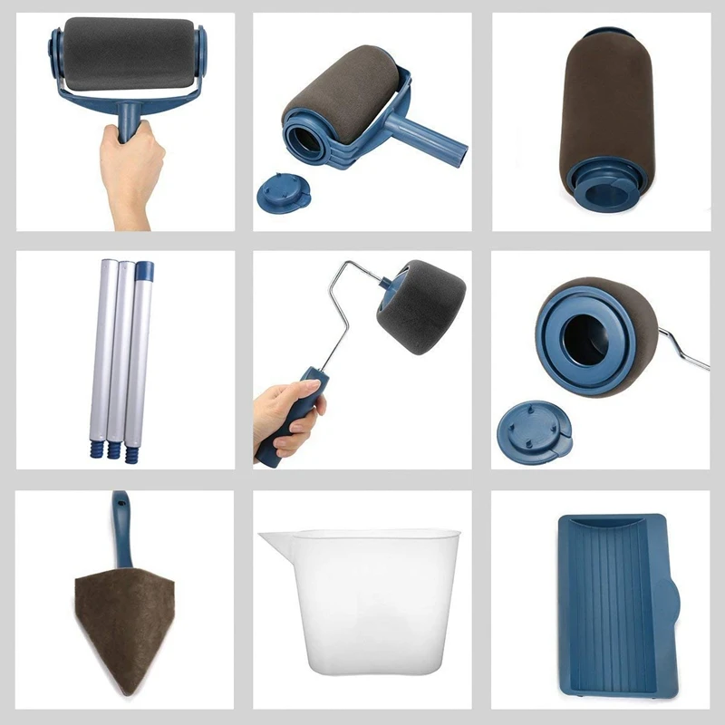 9PCS/Set Paint Runner For Roller Brush Handle Tool Flocked Edger Room Wall Painting Home Office Room Multifunction Roller Pain 9PCS/Set Paint Runner For Roller Brush Handle Tool Flocked Edger Room Wall Painting Home Office Room Multifunction Roller Pain