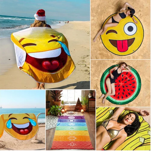 

2019 Brand New Beach Rug Casual Floral Chiffon Shawl Beach Pool Emoji Design Beach Rug High Quality Holiday Bathing Rug