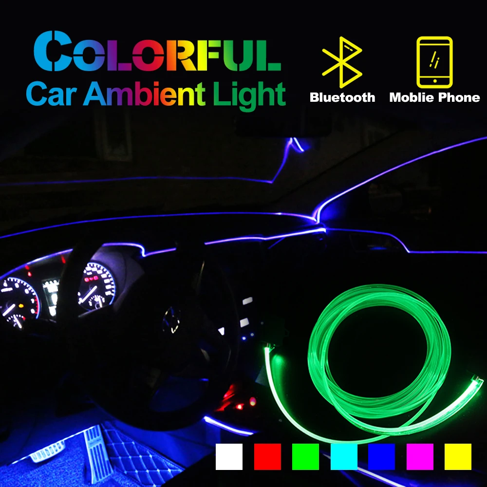 Светильник окружающего воздуха, автомобильный светильник, лампа с управлением через приложение, 8 цветов, сделай сам, мягкий, Ремонтный, оптическое волокно, ремешок для салона автомобиля, декоративный светильник